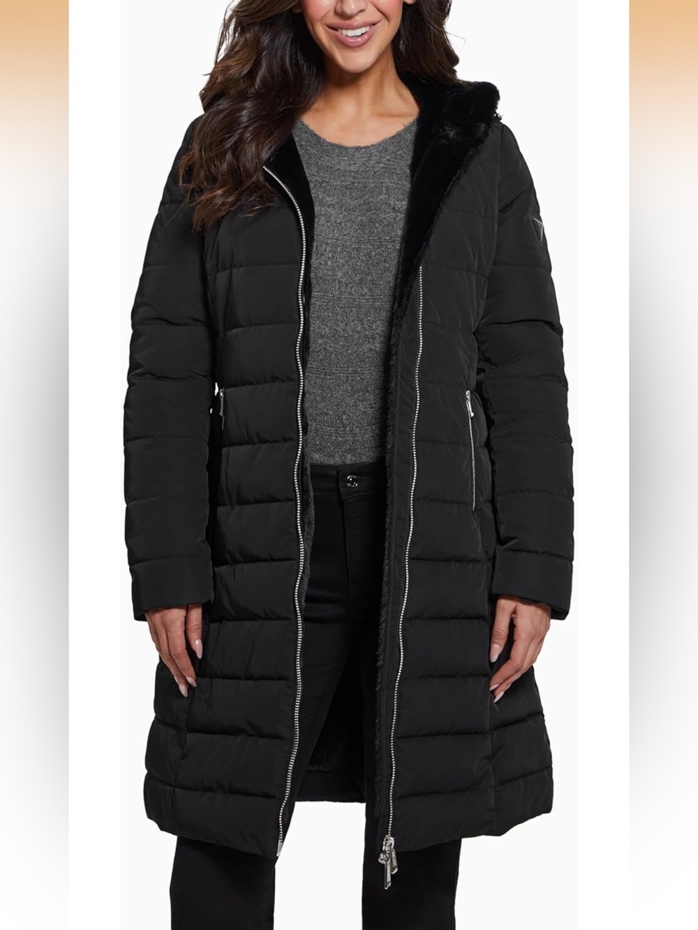 GUESS Women's Helena Long Fur Jacket XXS